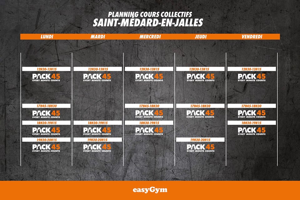 Actus planning Galerie Saint-Médard EasyGym